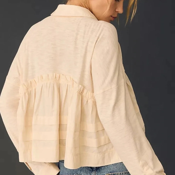 NWT Anthropologie Long Sleeve V-Neck Babydoll Top Medium - Picture 4 of 5